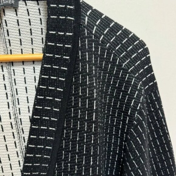 Eileen Fisher Black White Strip Silk Organic Cotton Open Front Cardigan Size 3X - Picture 4 of 12